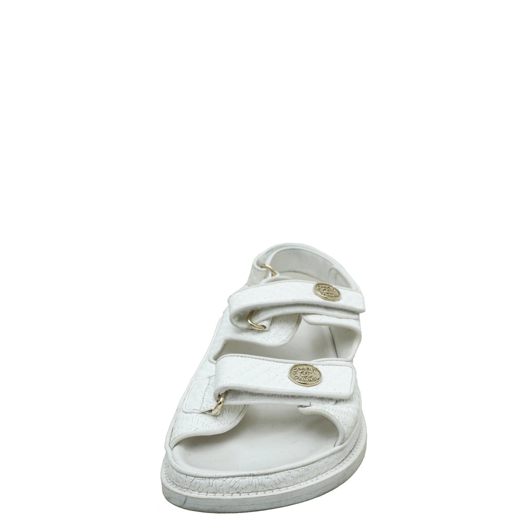 Chanel White CC Button Logo Dad Sandals 41