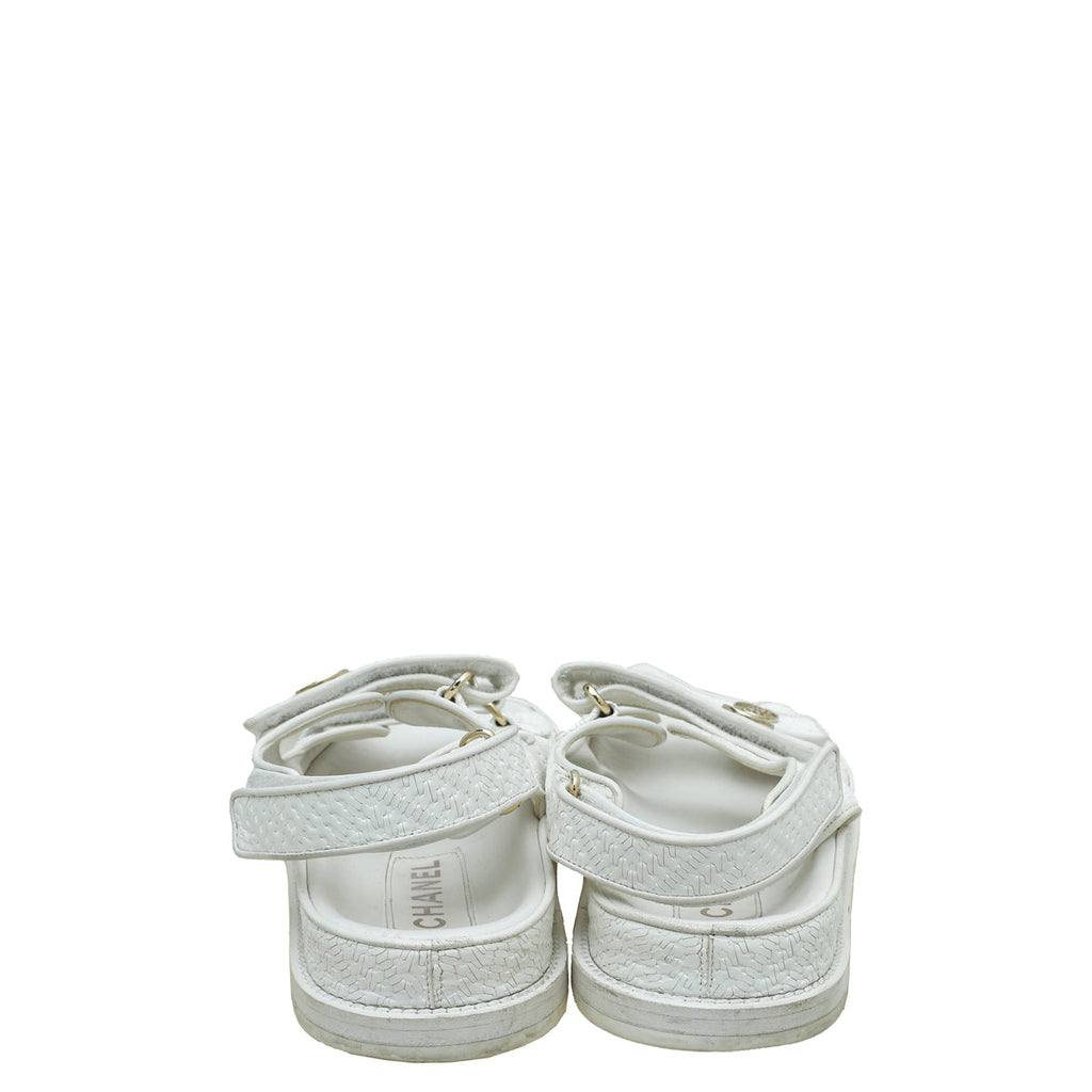 Chanel White CC Button Logo Dad Sandals 41