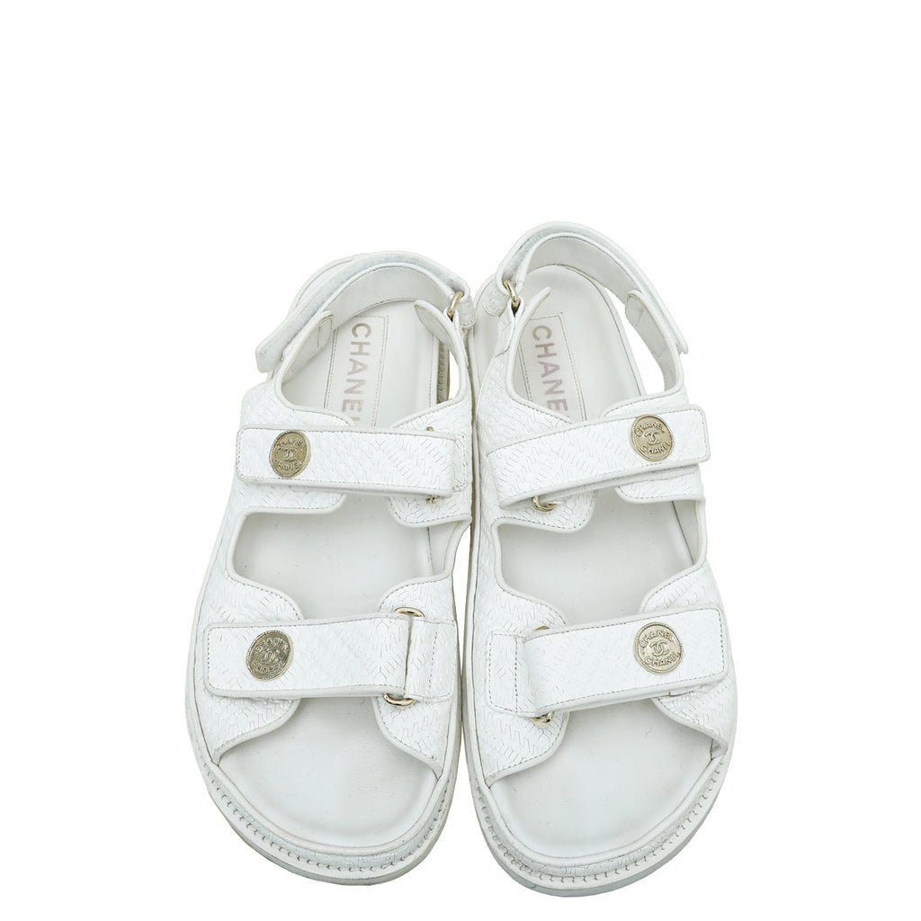 Chanel White CC Button Logo Dad Sandals 41