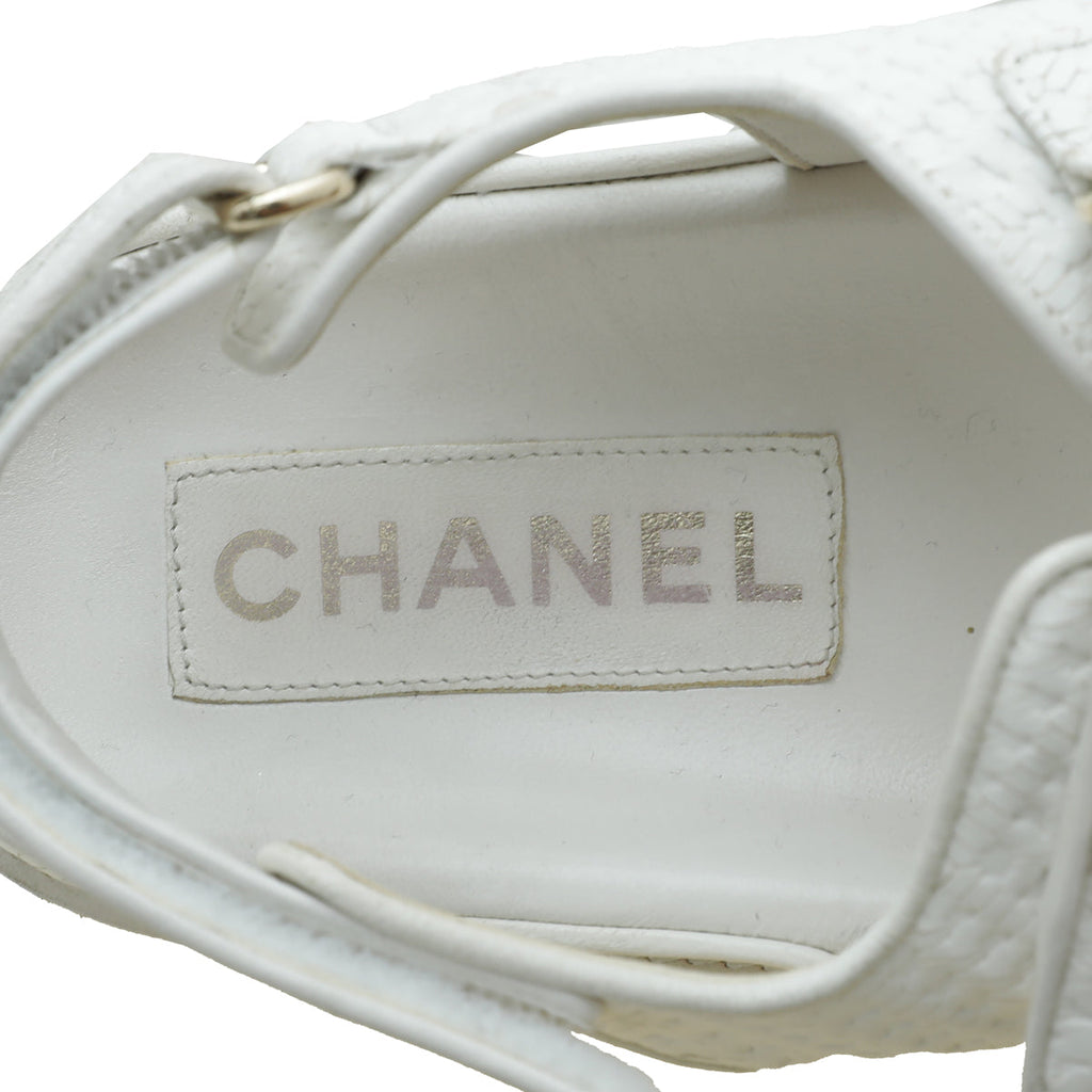 Chanel White CC Button Logo Dad Sandals 41