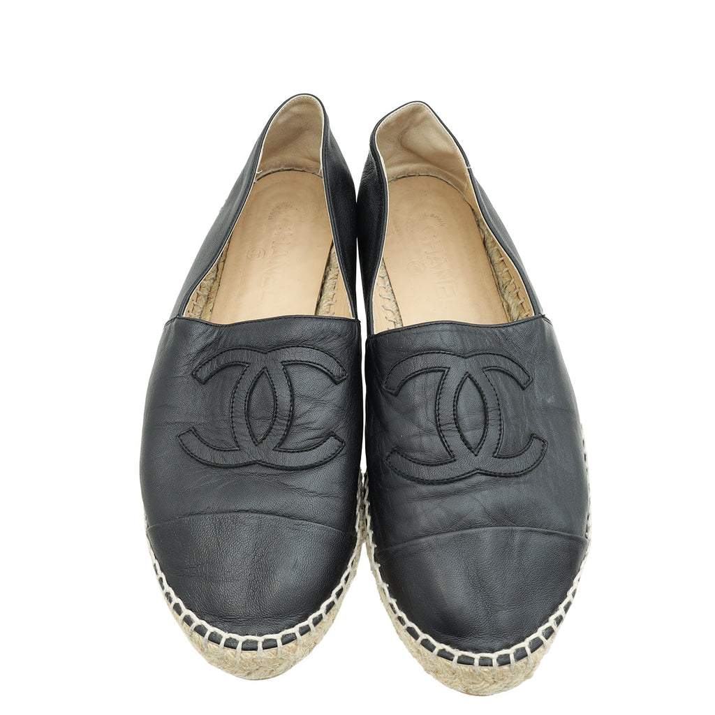 Chanel Black CC Cap Toe Espadrille 41