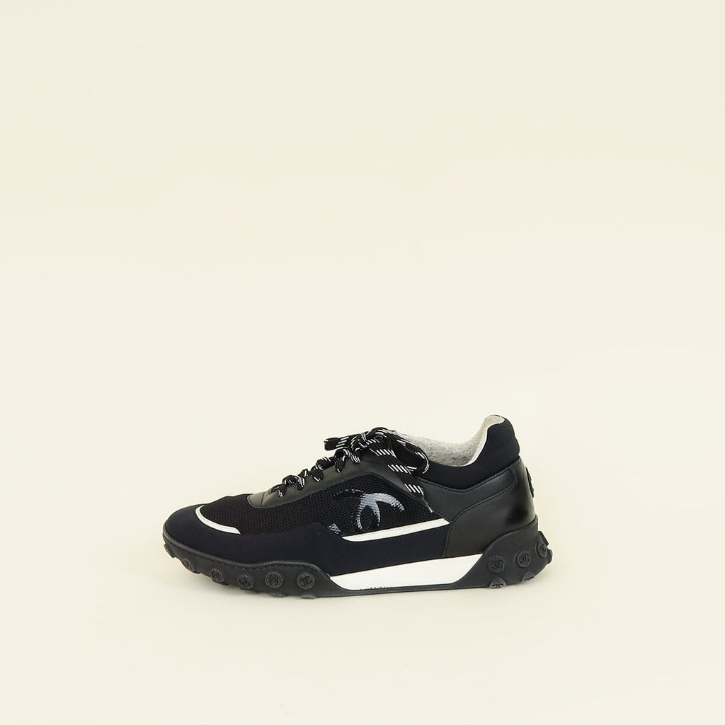Chanel Black Logo Lace Up Sneakers 42