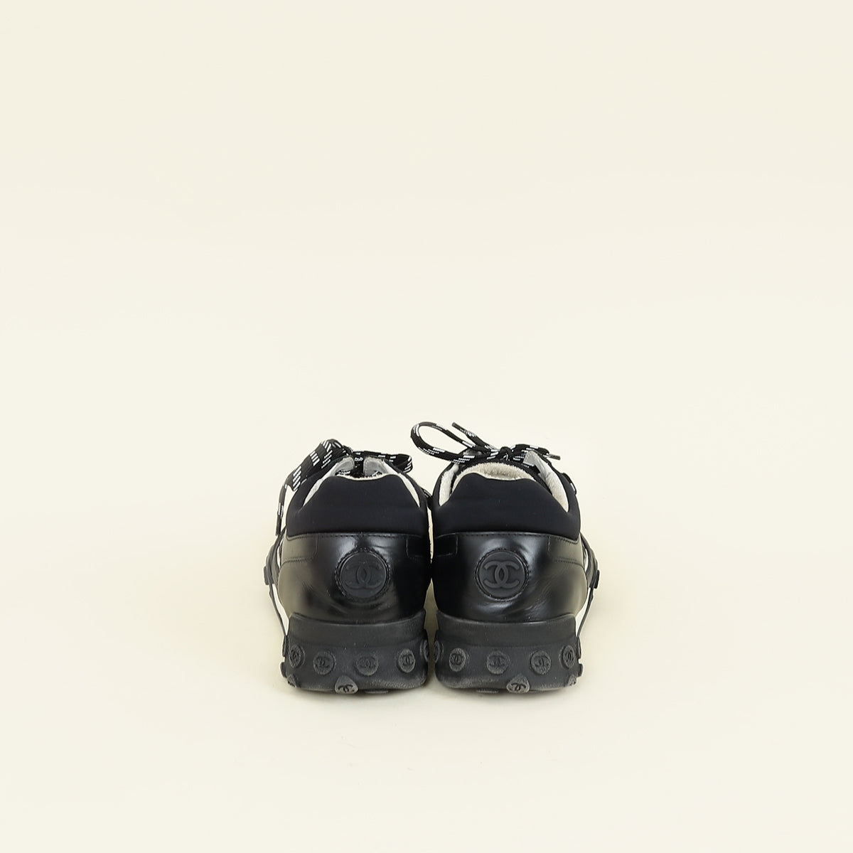 Chanel Black Logo Lace Up Sneakers 42