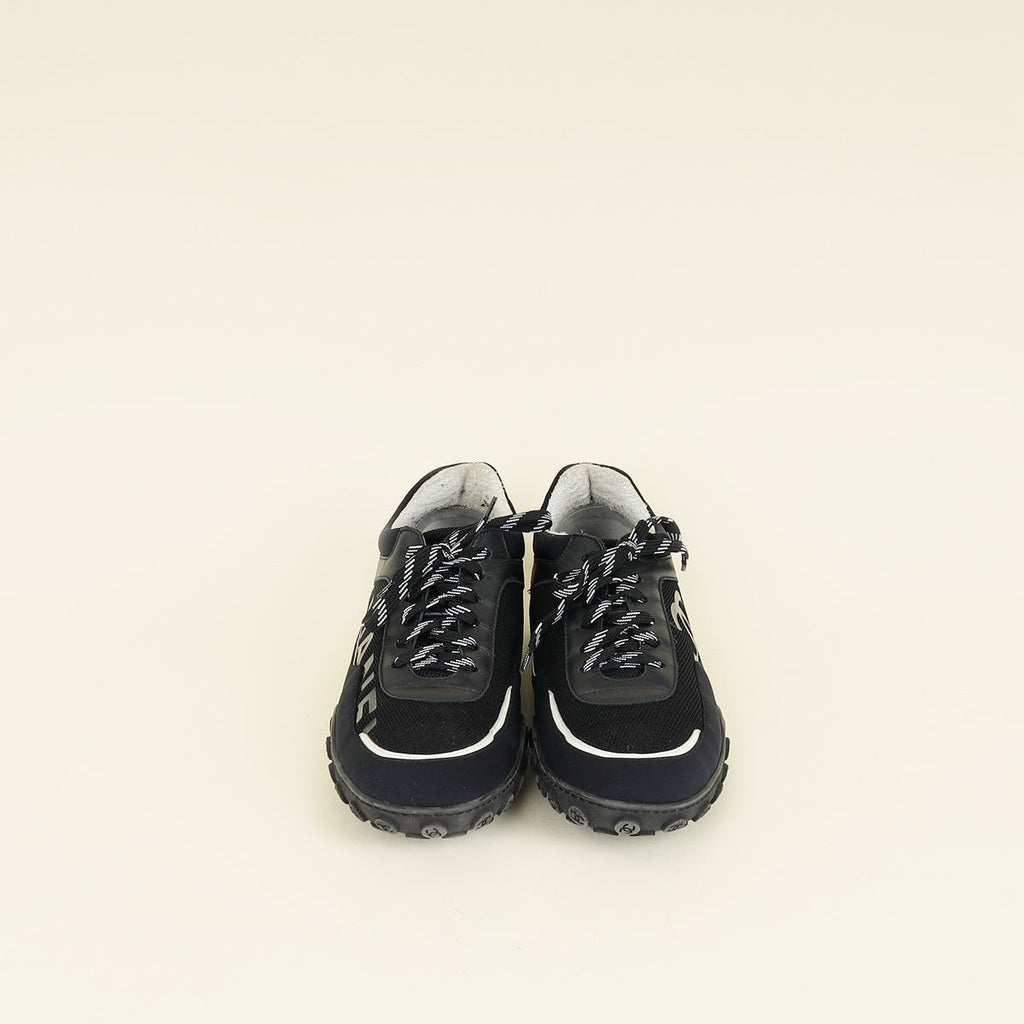 Chanel Black Logo Lace Up Sneakers 42