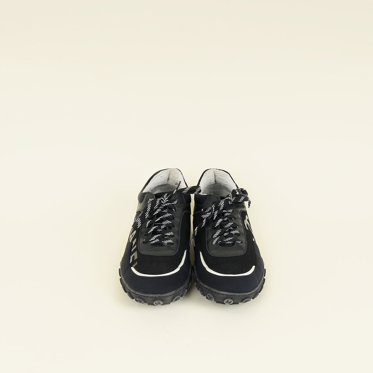 Chanel Black Logo Lace Up Sneakers 42