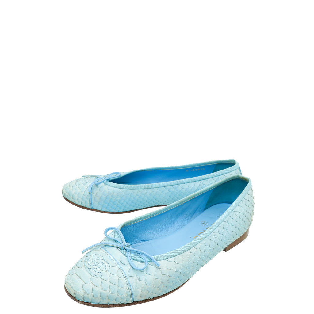 Chanel Light Blue Python Ballerina Flats 38.5