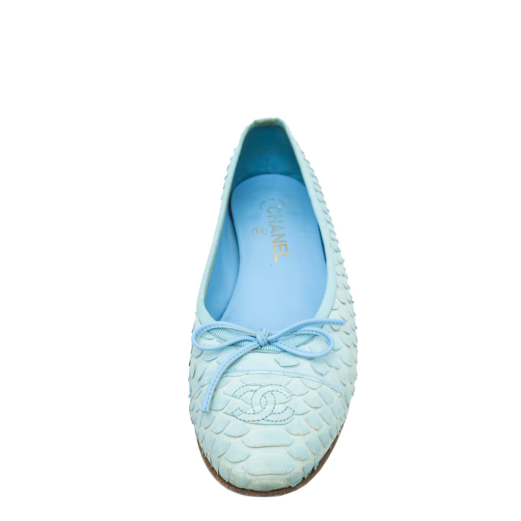 Chanel Light Blue Python Ballerina Flats 38.5