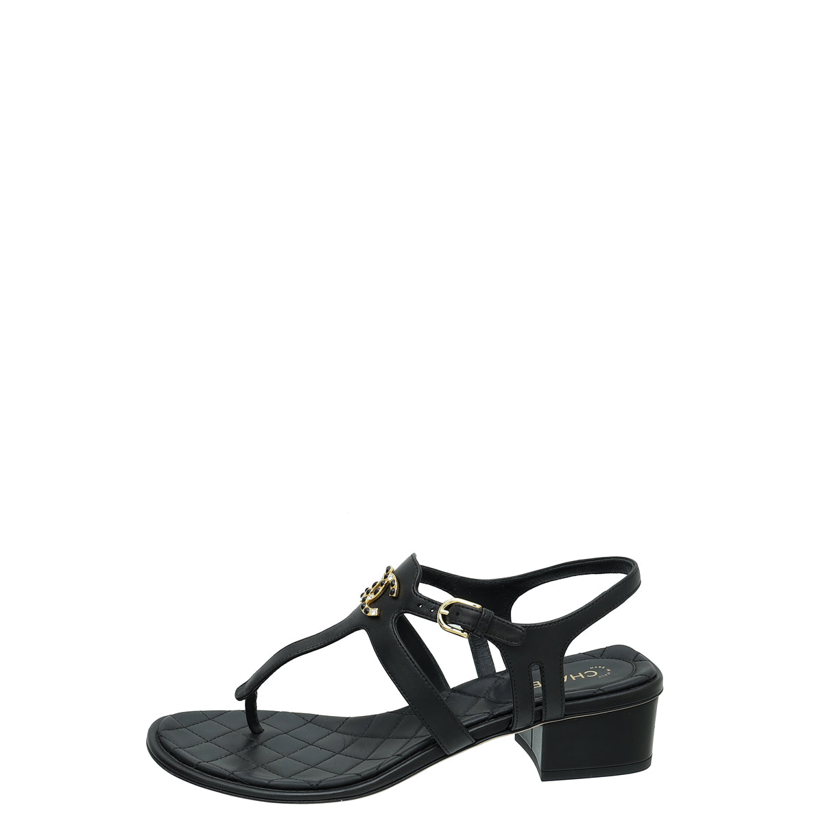 Chanel Black CC Crystal Thong Sandal 39