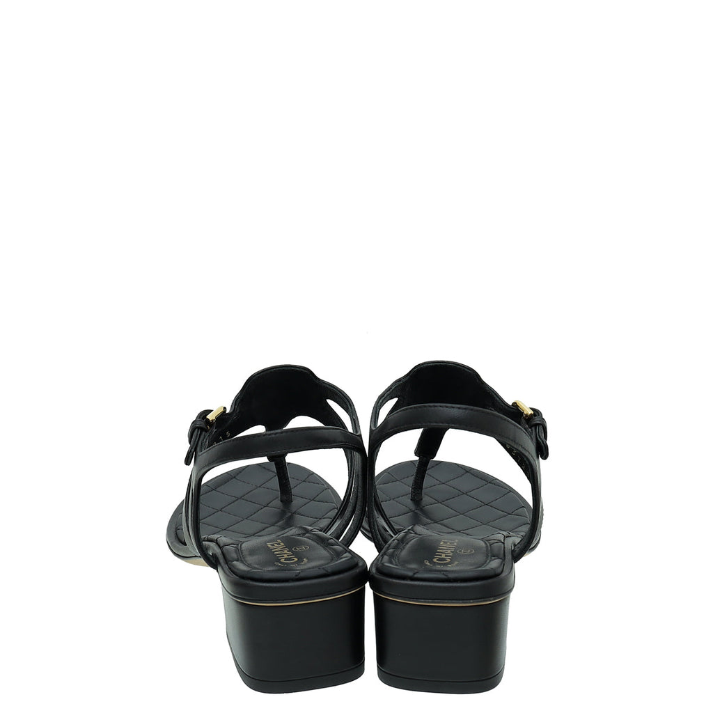 Chanel Black CC Crystal Thong Sandal 39