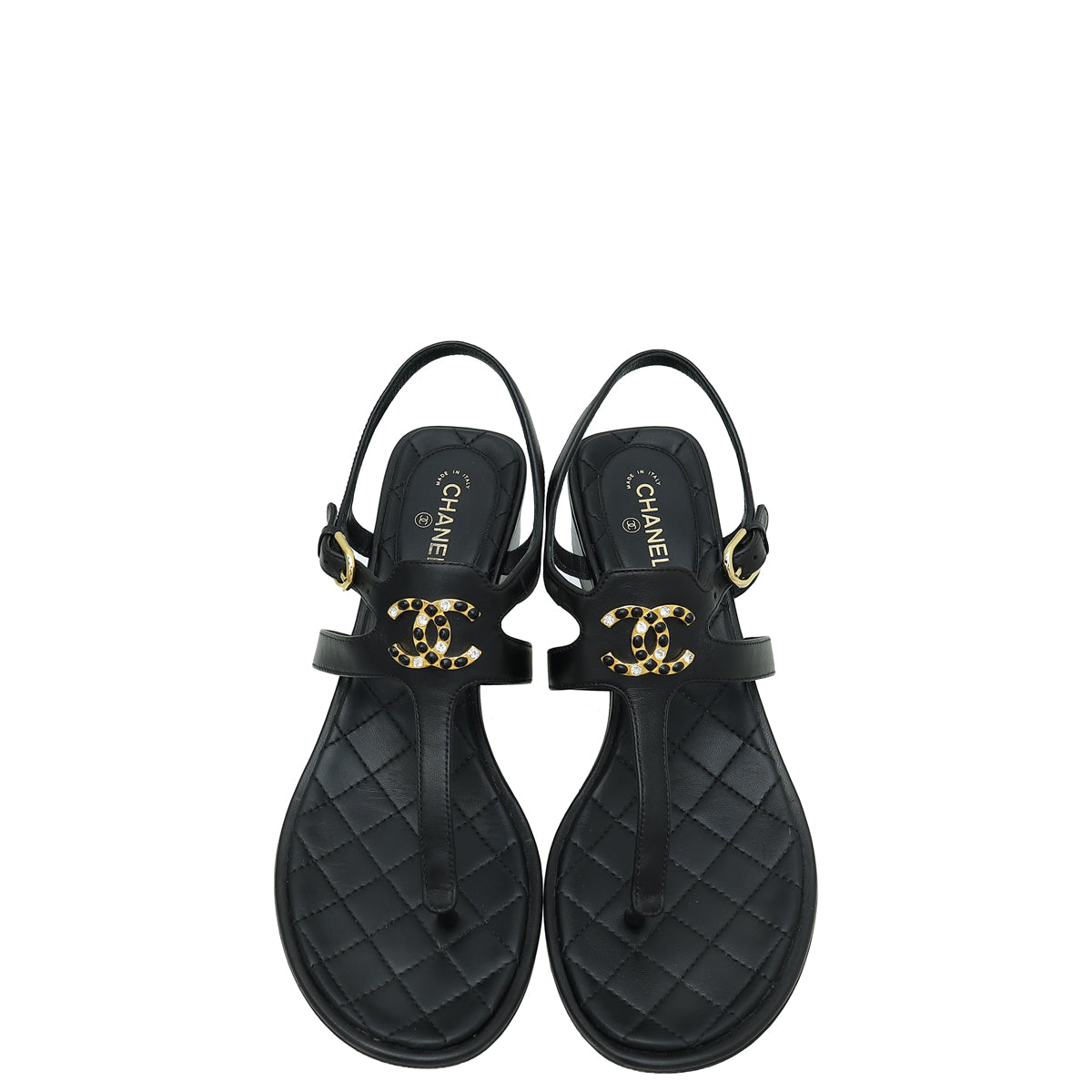 Chanel Black CC Crystal Thong Sandal 39