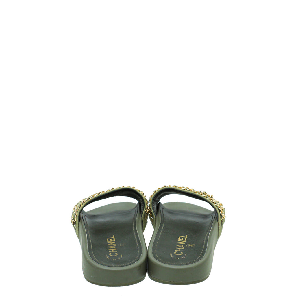 Chanel Green Mule Pool Chain Slides 36