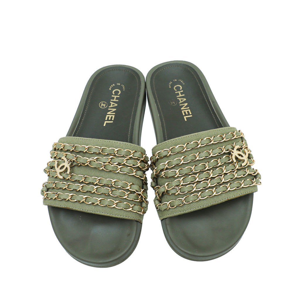 Chanel Green Mule Pool Chain Slides 36