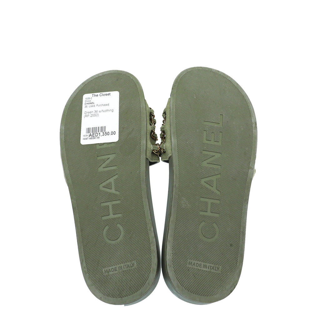 Chanel Green Mule Pool Chain Slides 36