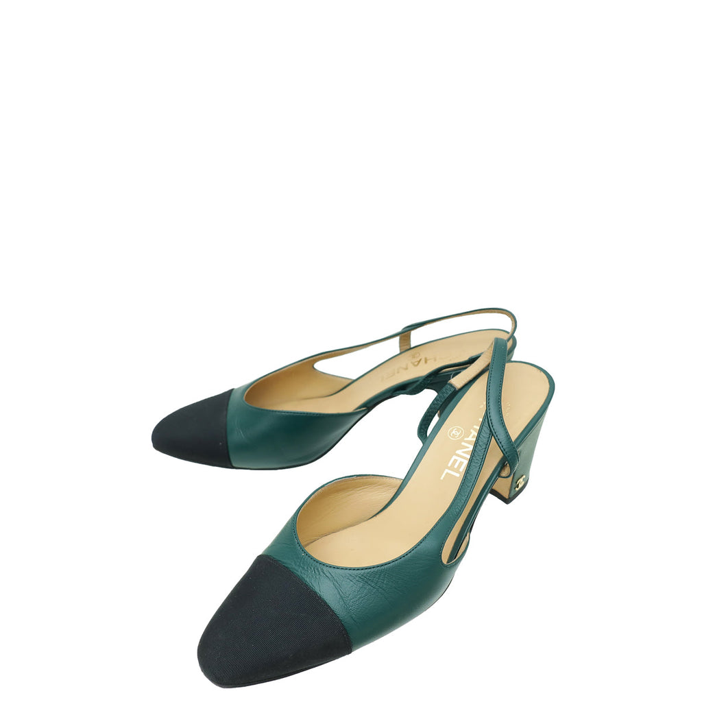Chanel Bicolor CC Cap Toe Slingback Pump 39