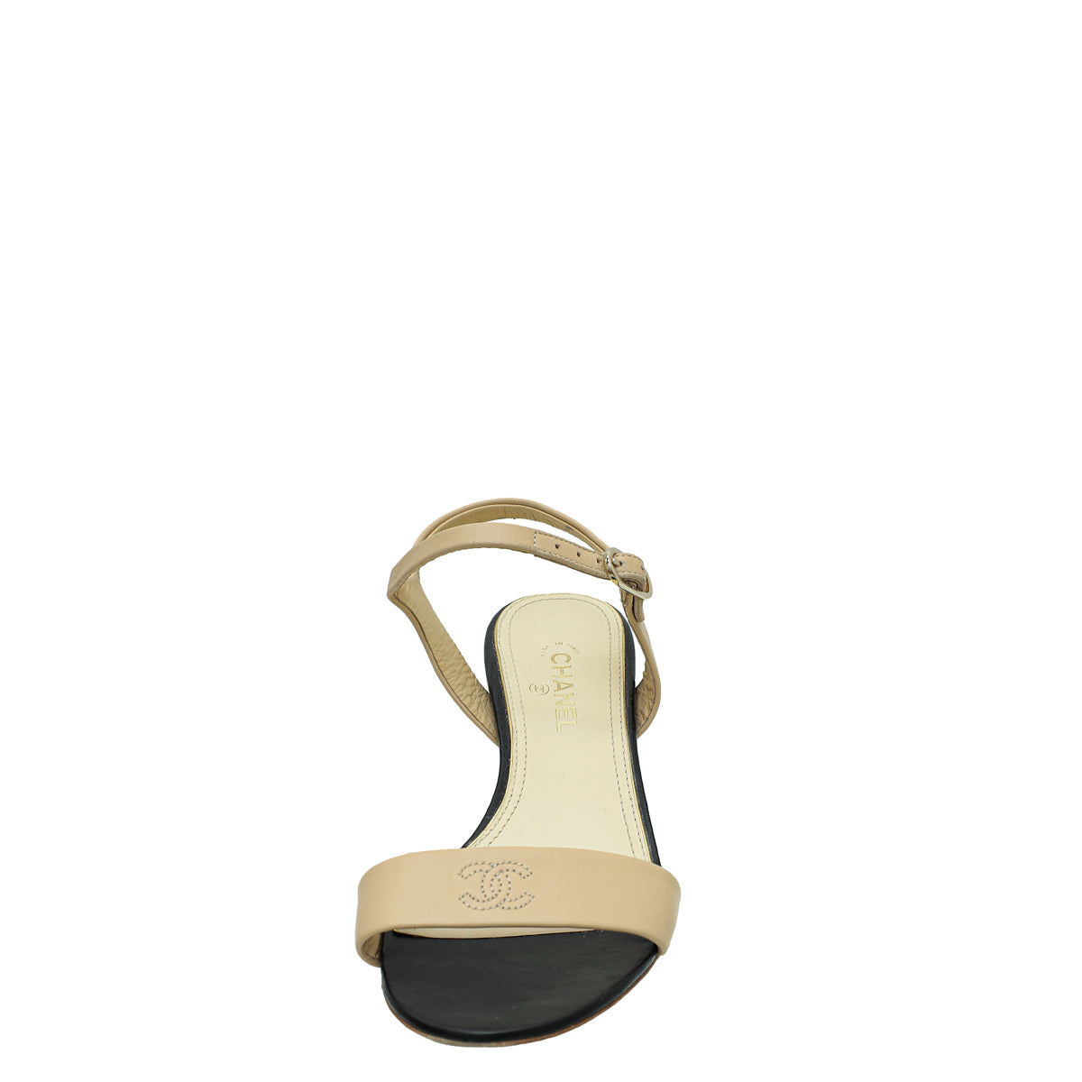 Chanel Beige CC Pearl Heel Sandal 35.5