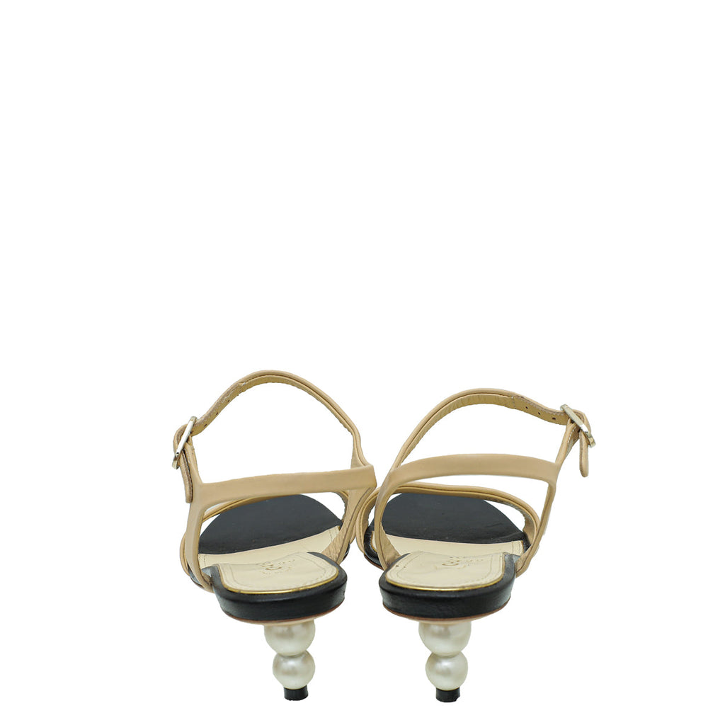 Chanel Beige CC Pearl Heel Sandal 35.5