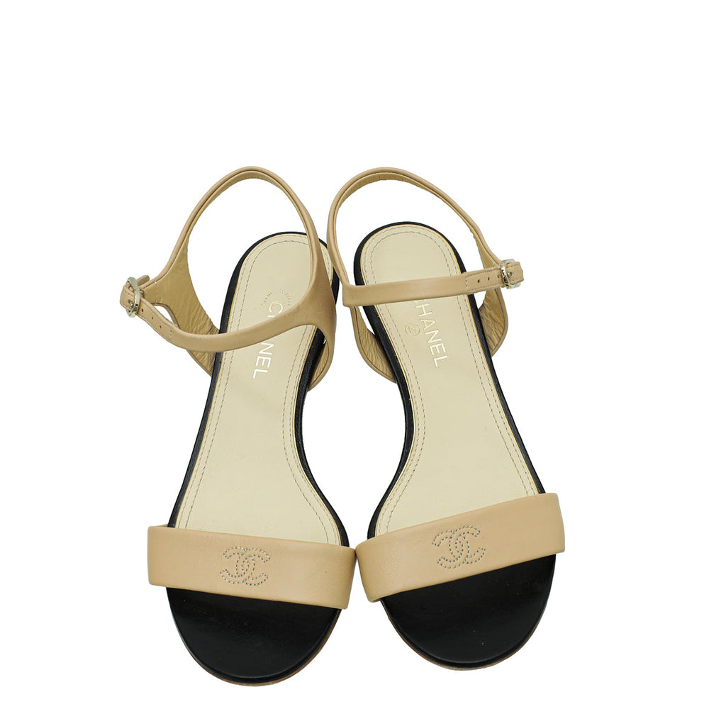 Chanel Beige CC Pearl Heel Sandal 35.5