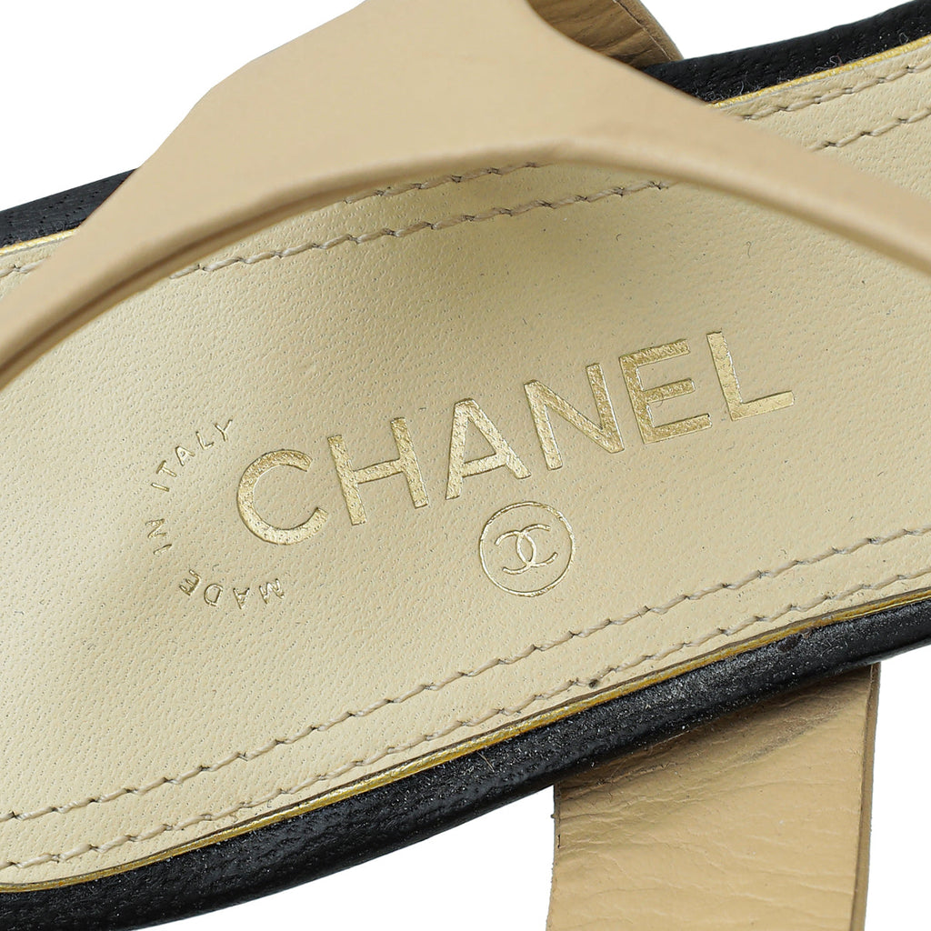Chanel Beige CC Pearl Heel Sandal 35.5
