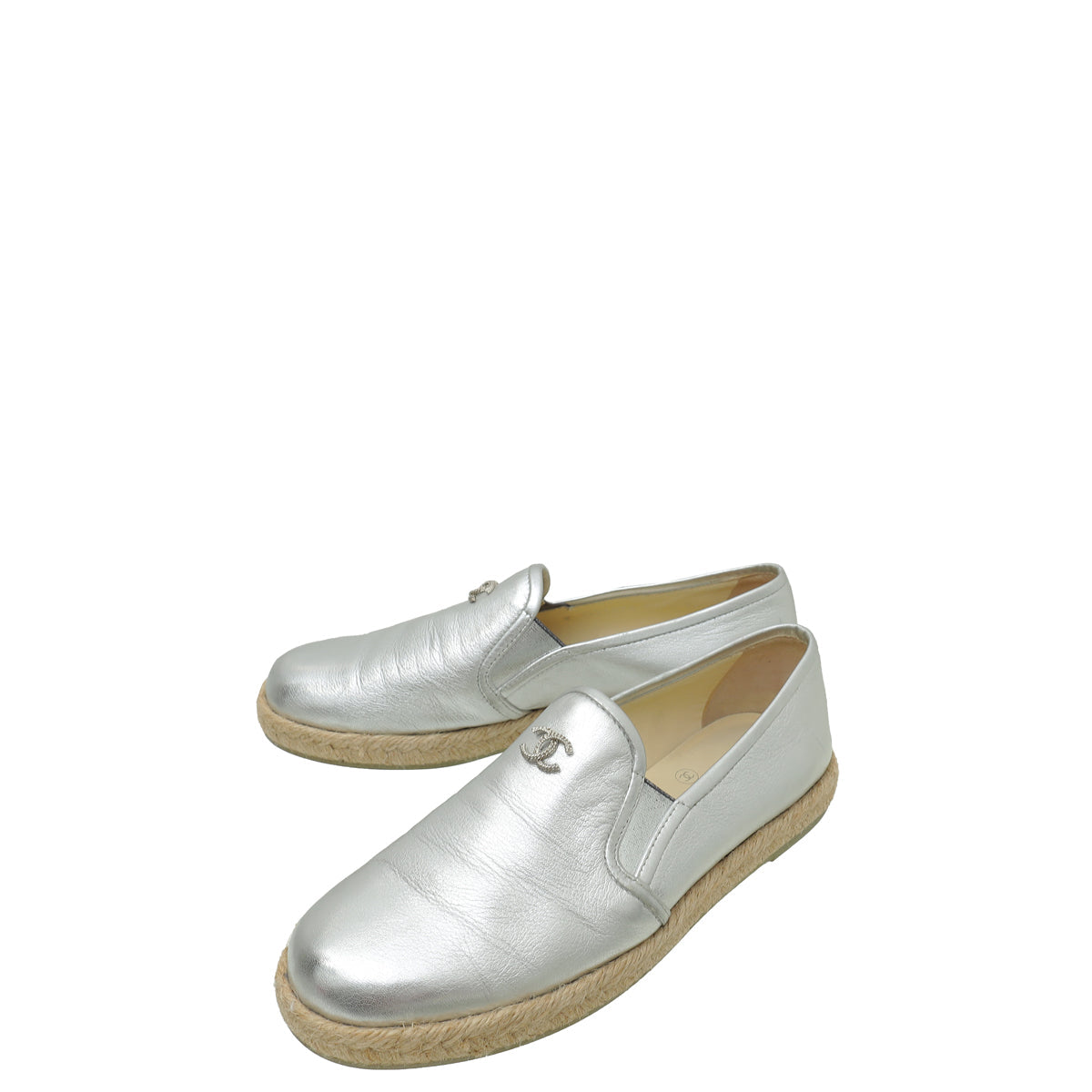 Chanel Silver CC Flat Espadrille 35.5