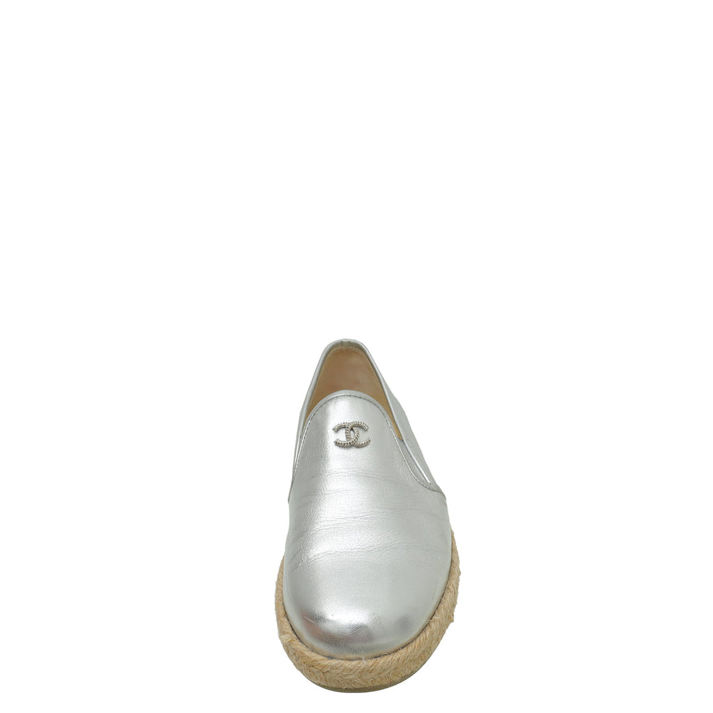 Chanel Silver CC Flat Espadrille 35.5