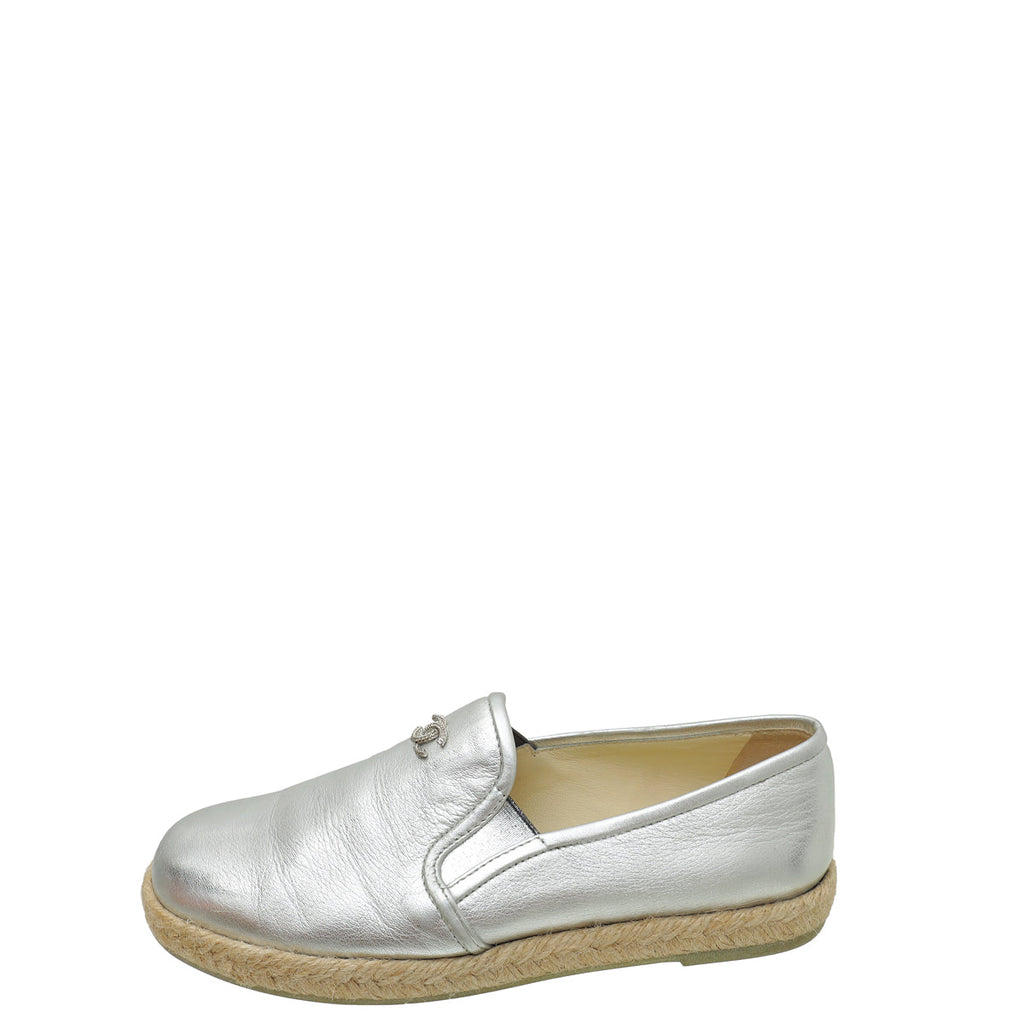 Chanel Silver CC Flat Espadrille 35.5