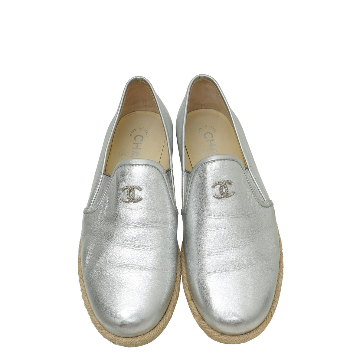 Chanel Silver CC Flat Espadrille 35.5