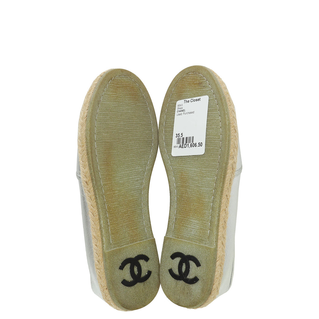Chanel Silver CC Flat Espadrille 35.5