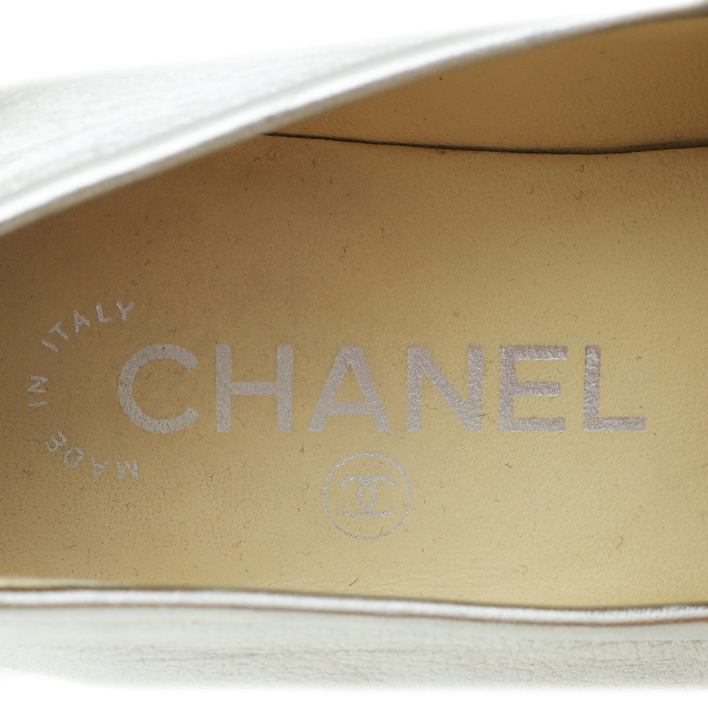 Chanel Silver CC Flat Espadrille 35.5