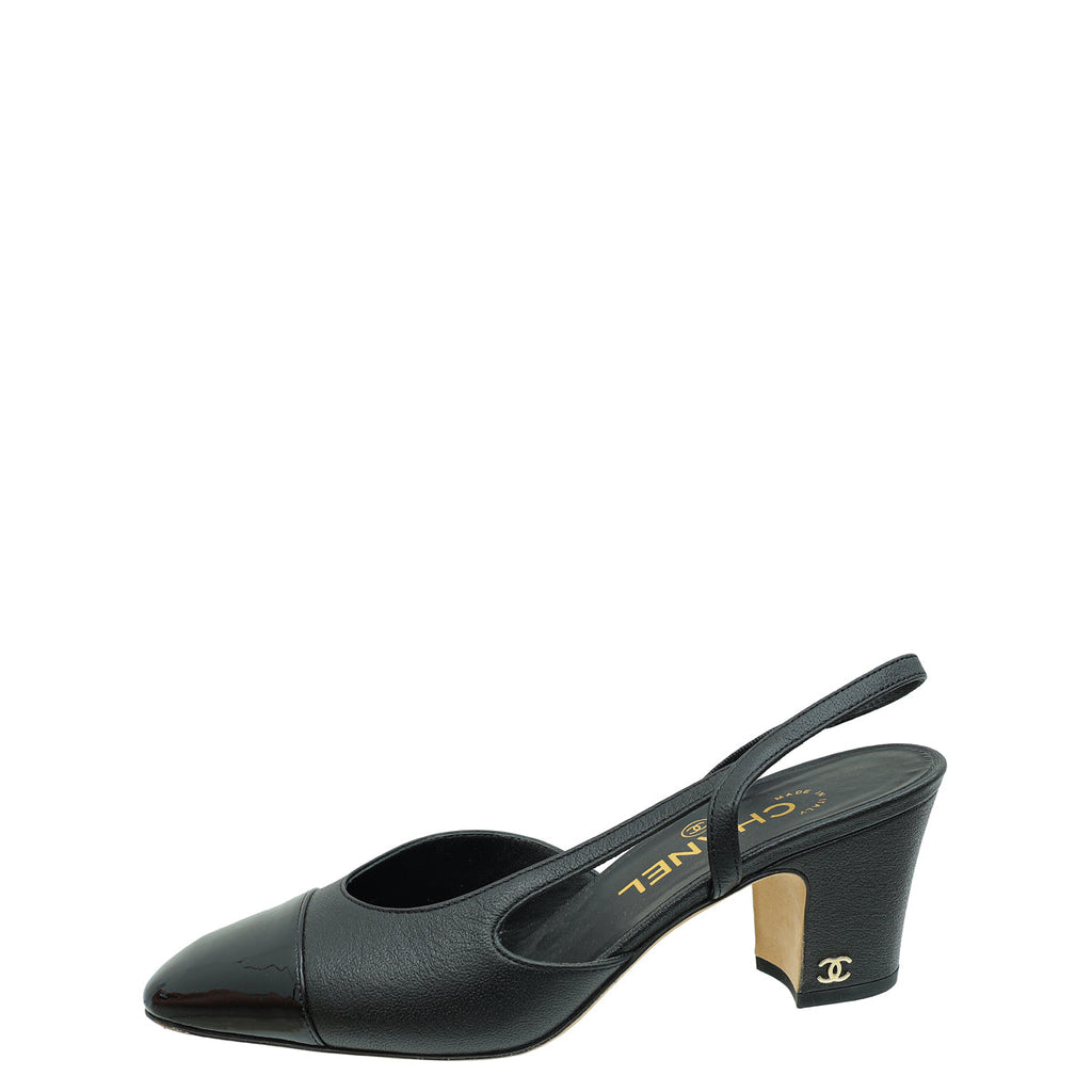 Chanel Black CC Cap Toe Slingback 36.5