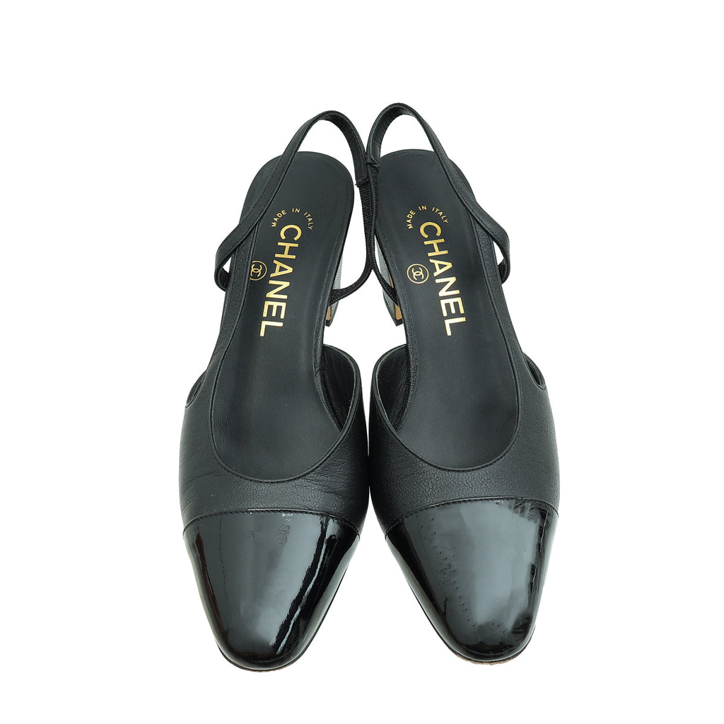 Chanel Black CC Cap Toe Slingback 36.5