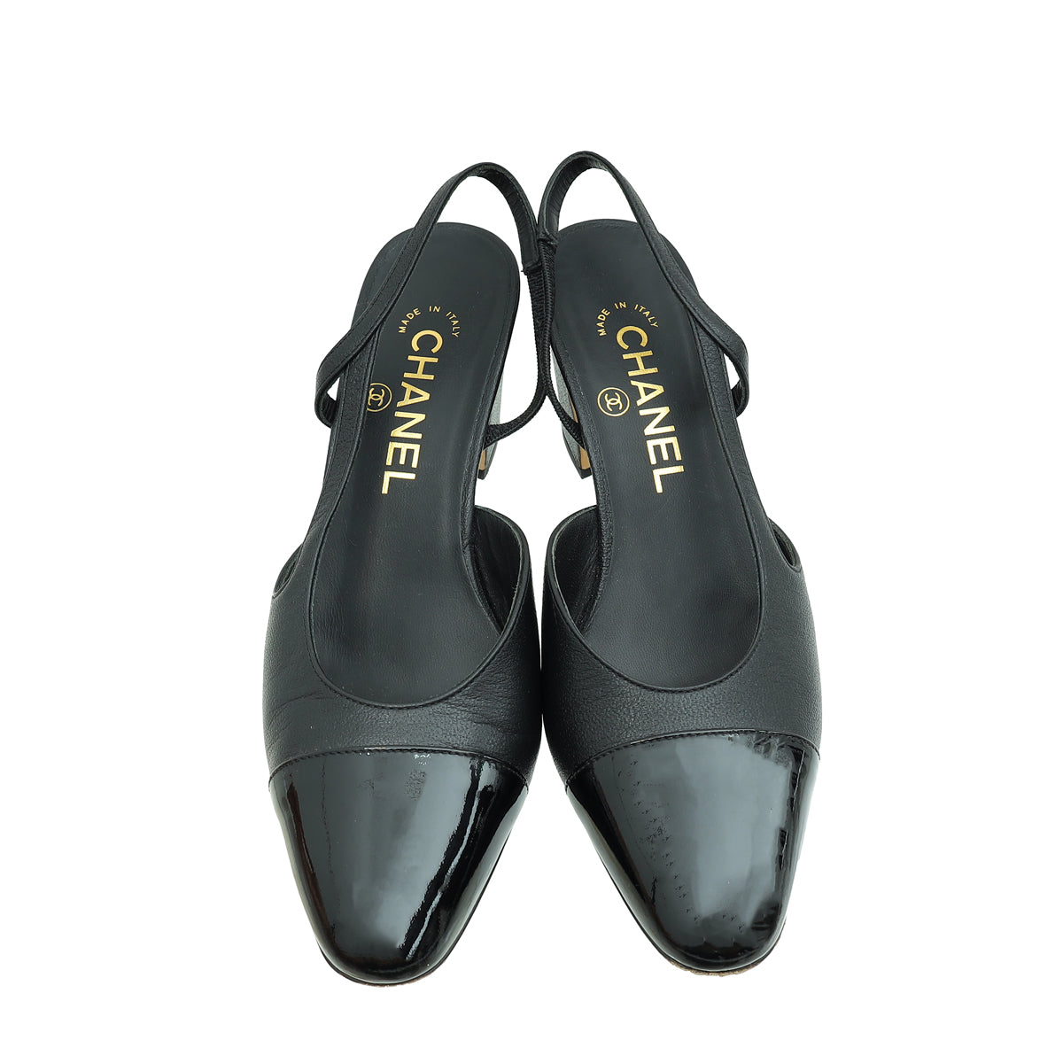 Chanel Black CC Cap Toe Slingback 36.5