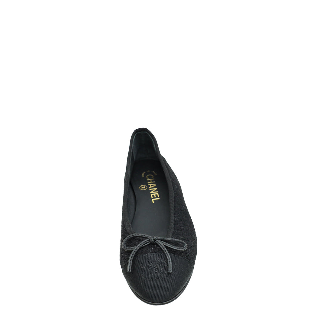 Chanel Black CC Cap Toe Jersey Flat Ballerina 36.5