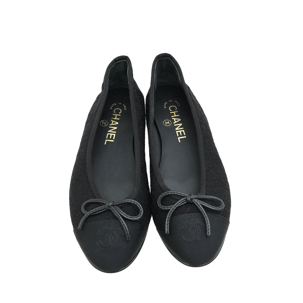 Chanel Black CC Cap Toe Jersey Flat Ballerina 36.5