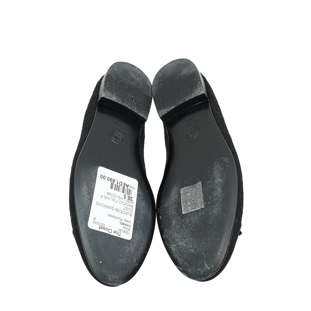 Chanel Black CC Cap Toe Jersey Flat Ballerina 36.5