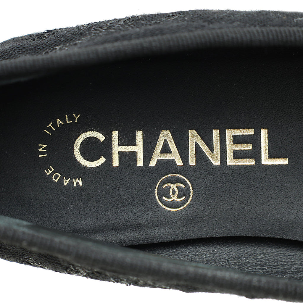 Chanel Black CC Cap Toe Jersey Flat Ballerina 36.5