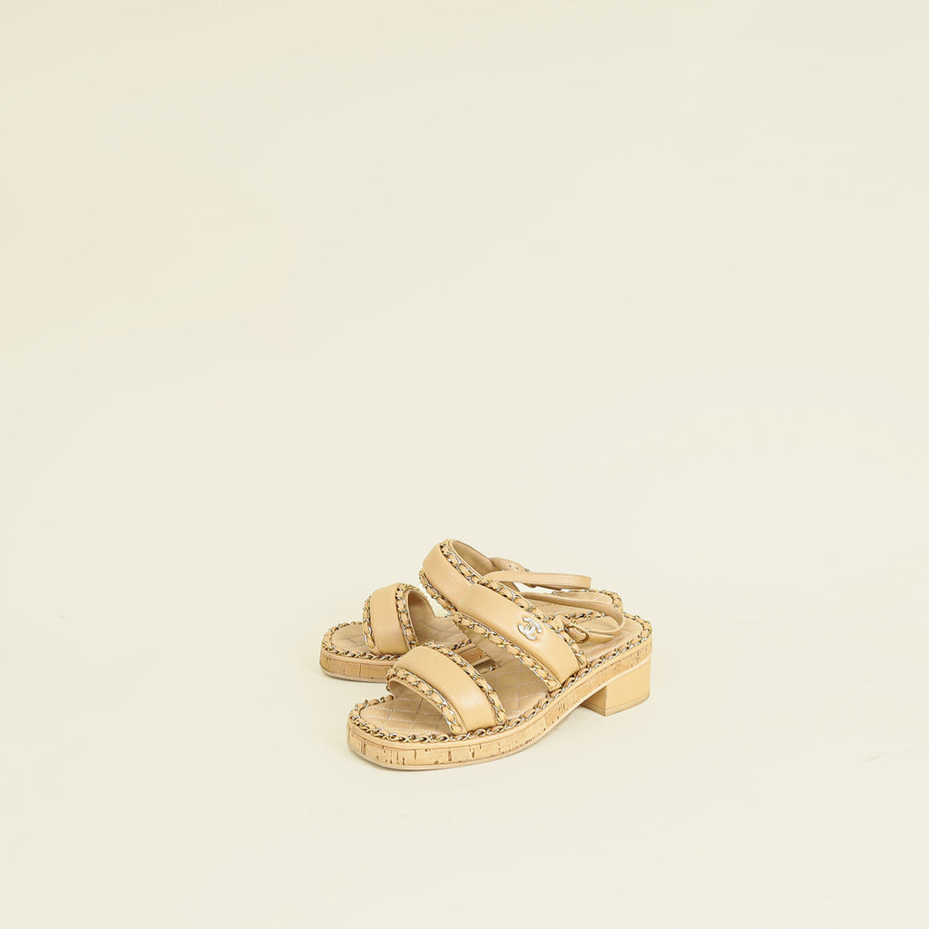 Chanel Beige CC Chain Sandal 36