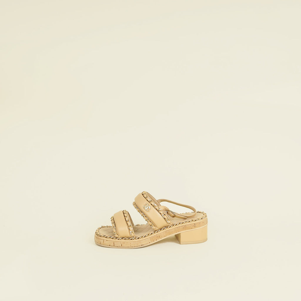 Chanel Beige CC Chain Sandal 36