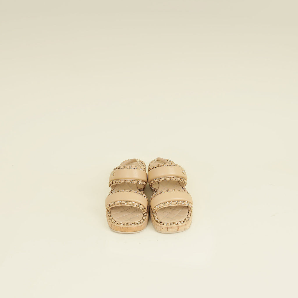 Chanel Beige CC Chain Sandal 36