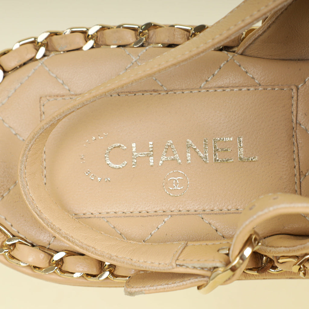 Chanel Beige CC Chain Sandal 36