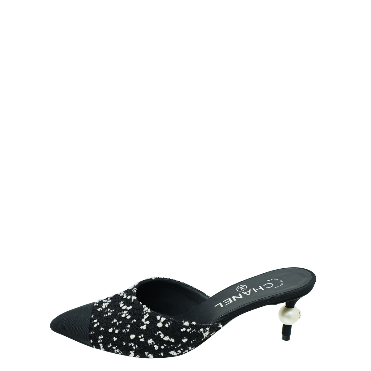 Chanel Bicolor CC Cap Toe Tweed Pearl Heel Mules 36.5