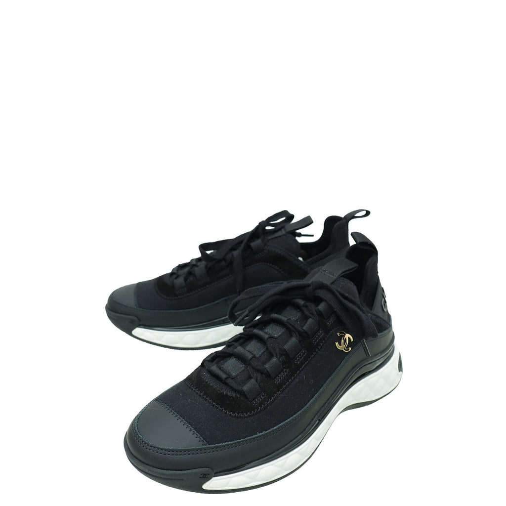 Chanel Black CC Lace Up Sneakers 36.5