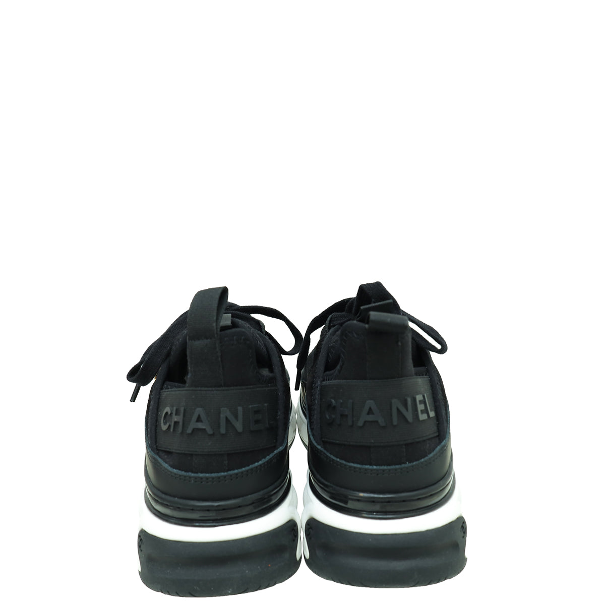 Chanel Black CC Lace Up Sneakers 36.5