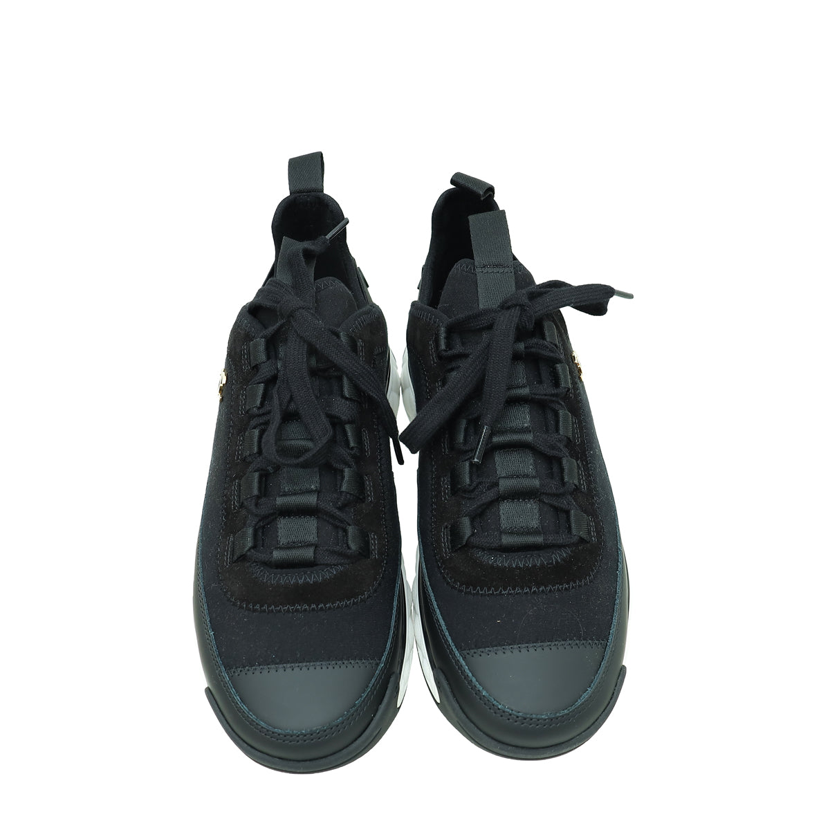 Chanel Black CC Lace Up Sneakers 36.5