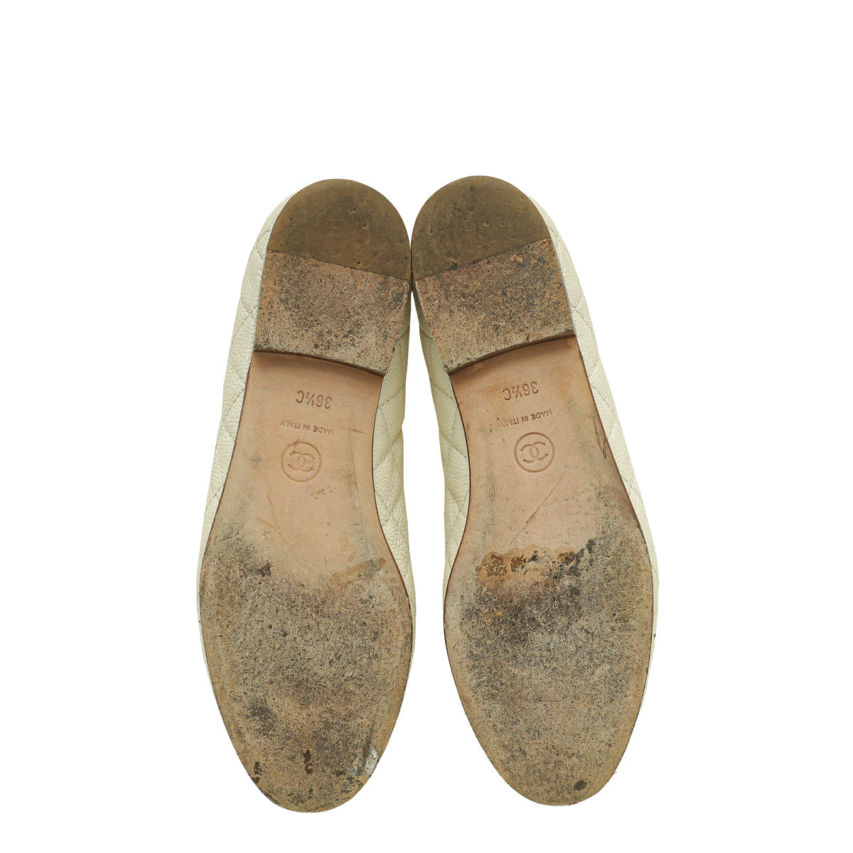 Chanel Pearly White CC Quilted Cap Toe Ballerina Flats 36.5
