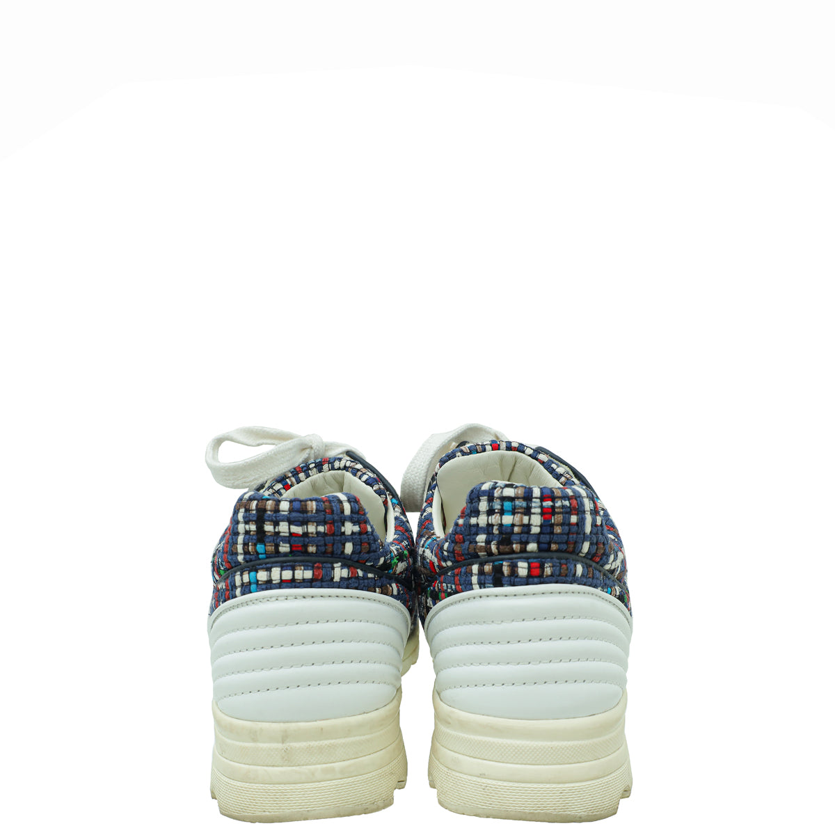 Chanel Blue Multicolor CC Tweed Trainer Sneaker 36