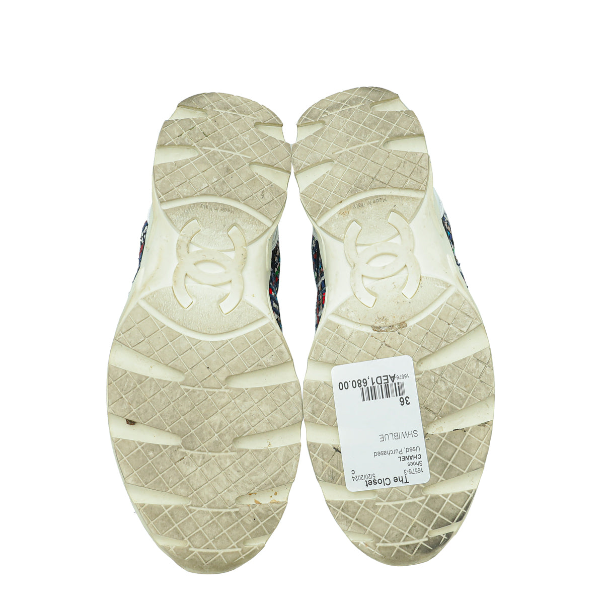Chanel Blue Multicolor CC Tweed Trainer Sneaker 36