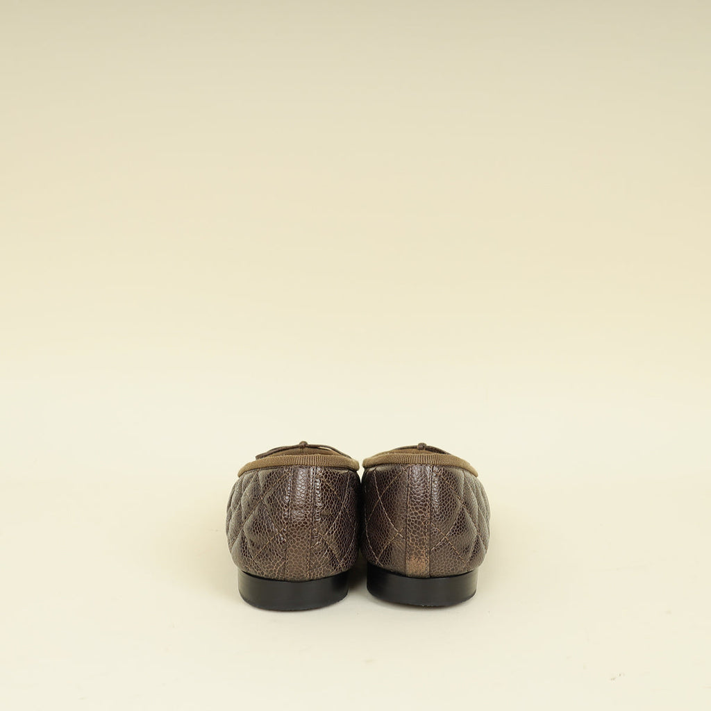 Chanel Dark Olive CC Cap Toe Flat Ballerina 37.5