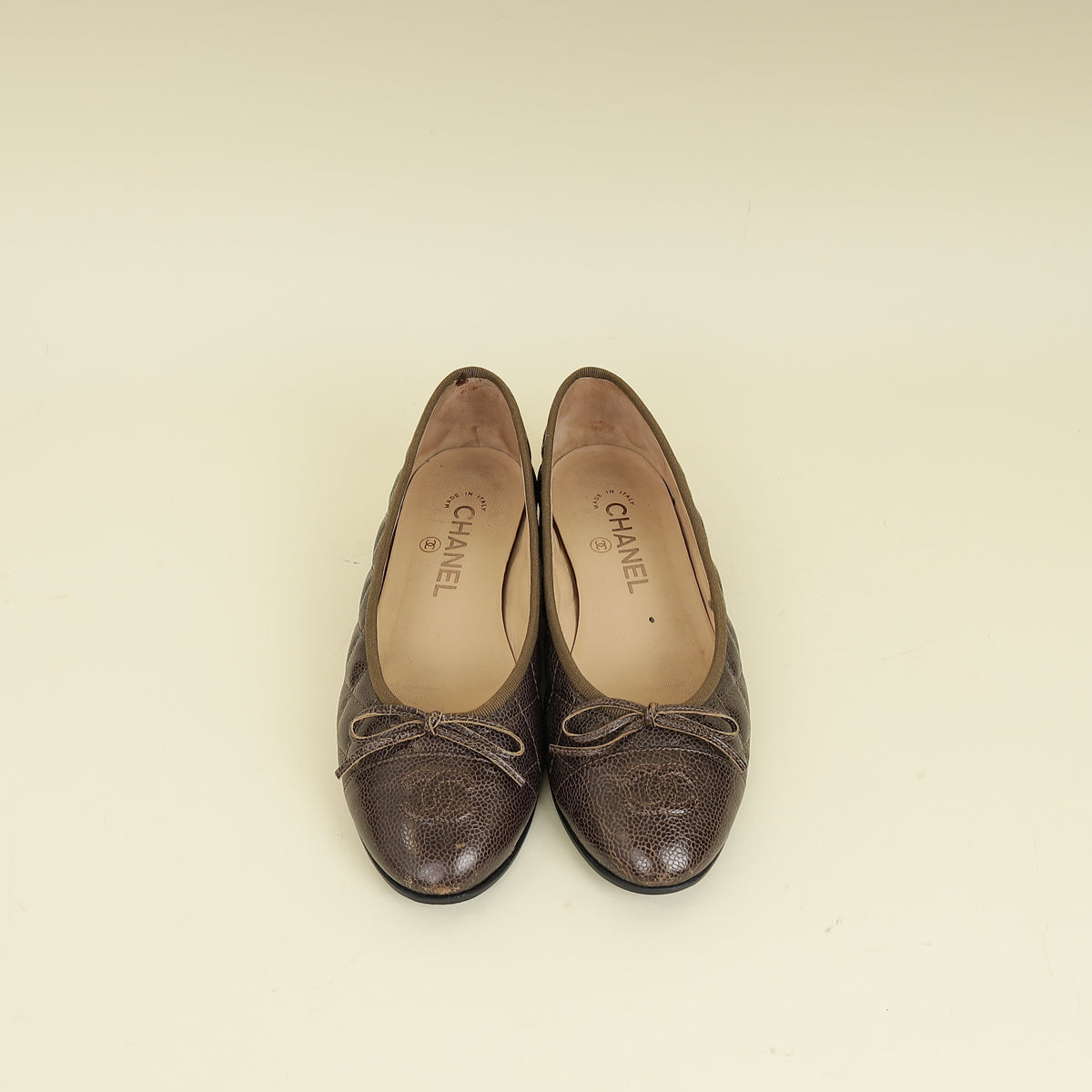 Chanel Dark Olive CC Cap Toe Flat Ballerina 37.5