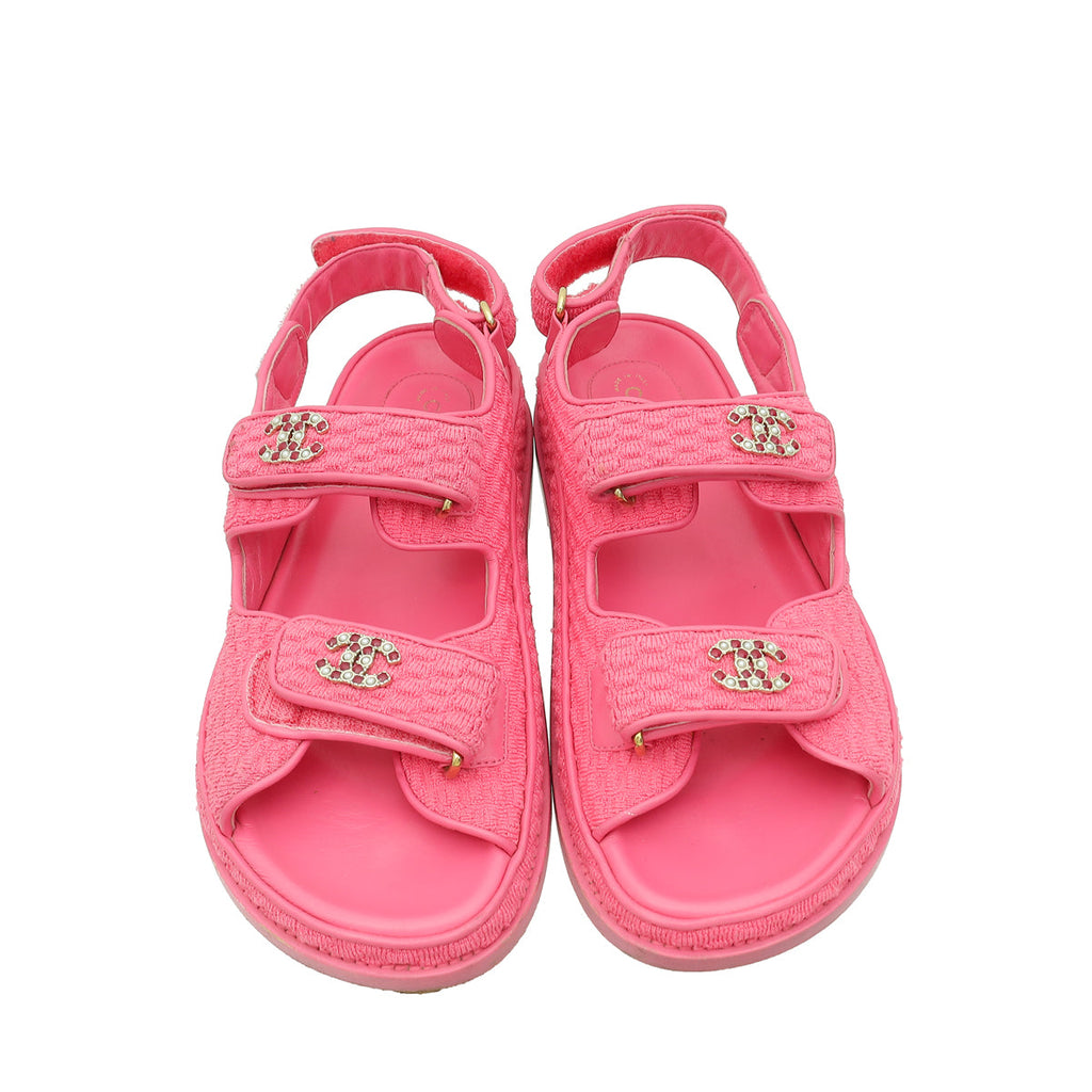 Chanel Pink CC Fabric Dad Sandal 37.5