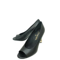 Chanel Black Logo Chain Heel Peep Toe Pump 37.5